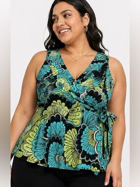JTB Woman XL Blue Babydoll Y2K Tie Tunic Shirt Top Blouse Flowy Sleeveless